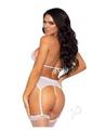Leg Avenue Rhinestone Eyelash Lace Bra Top Garter Belt and G-string (3 Pieces) - Small - White