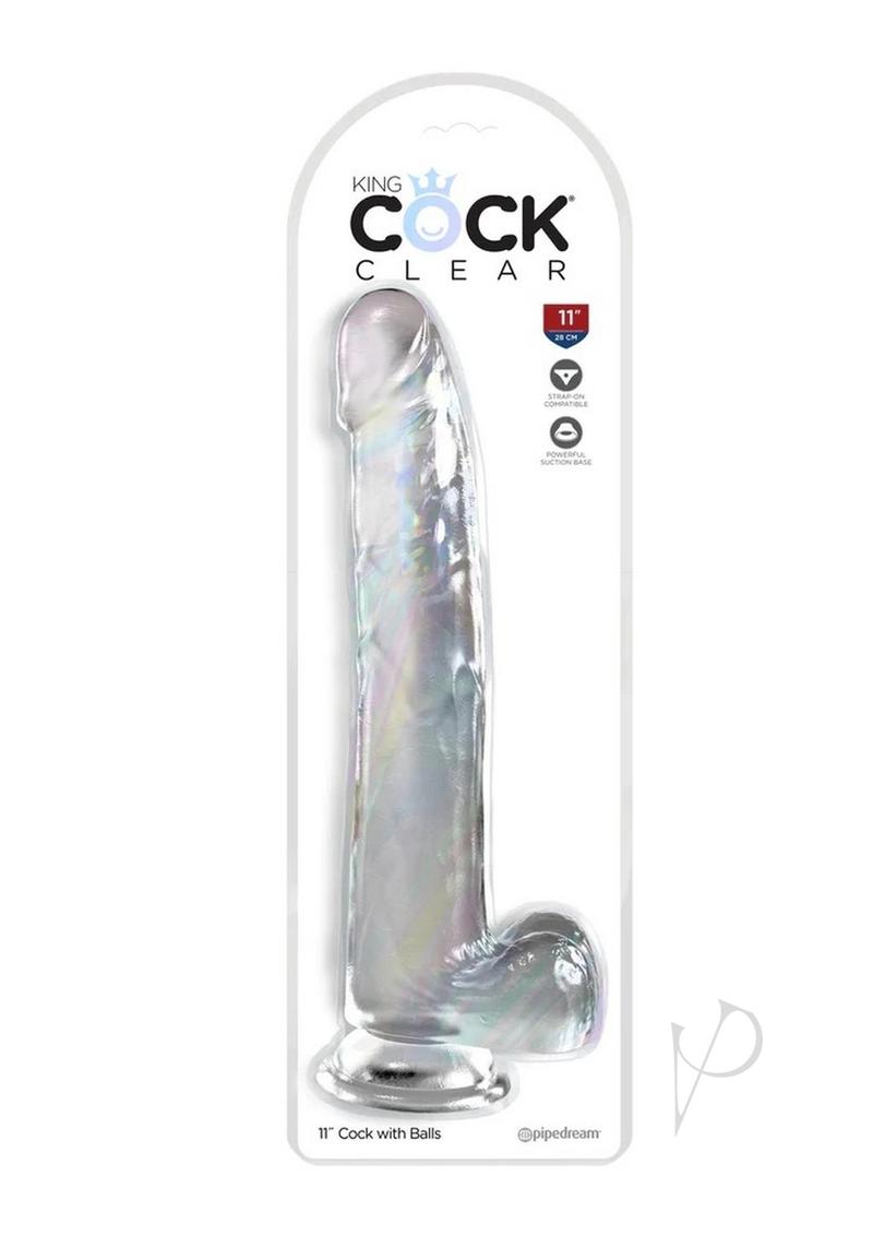 King Cock Clear Dildo with Balls 11In - Clear