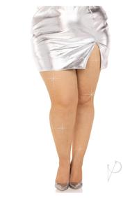Leg Avenue Fishnet Crystalized Tights with Multi-sized Iridescent Rhinestones - Plus Size - Caramel