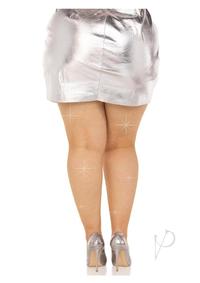 Leg Avenue Fishnet Crystalized Tights with Multi-sized Iridescent Rhinestones - Plus Size - Caramel