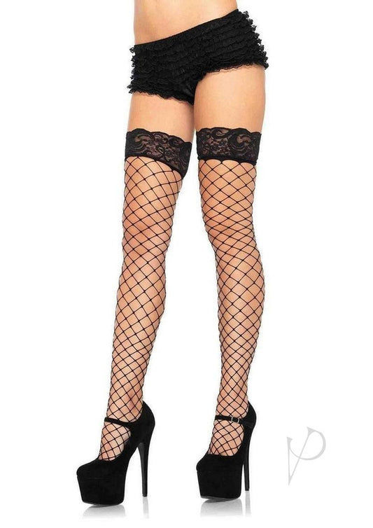 Leg Avenue Fence Net Stocking with Lace Top - Os - Black