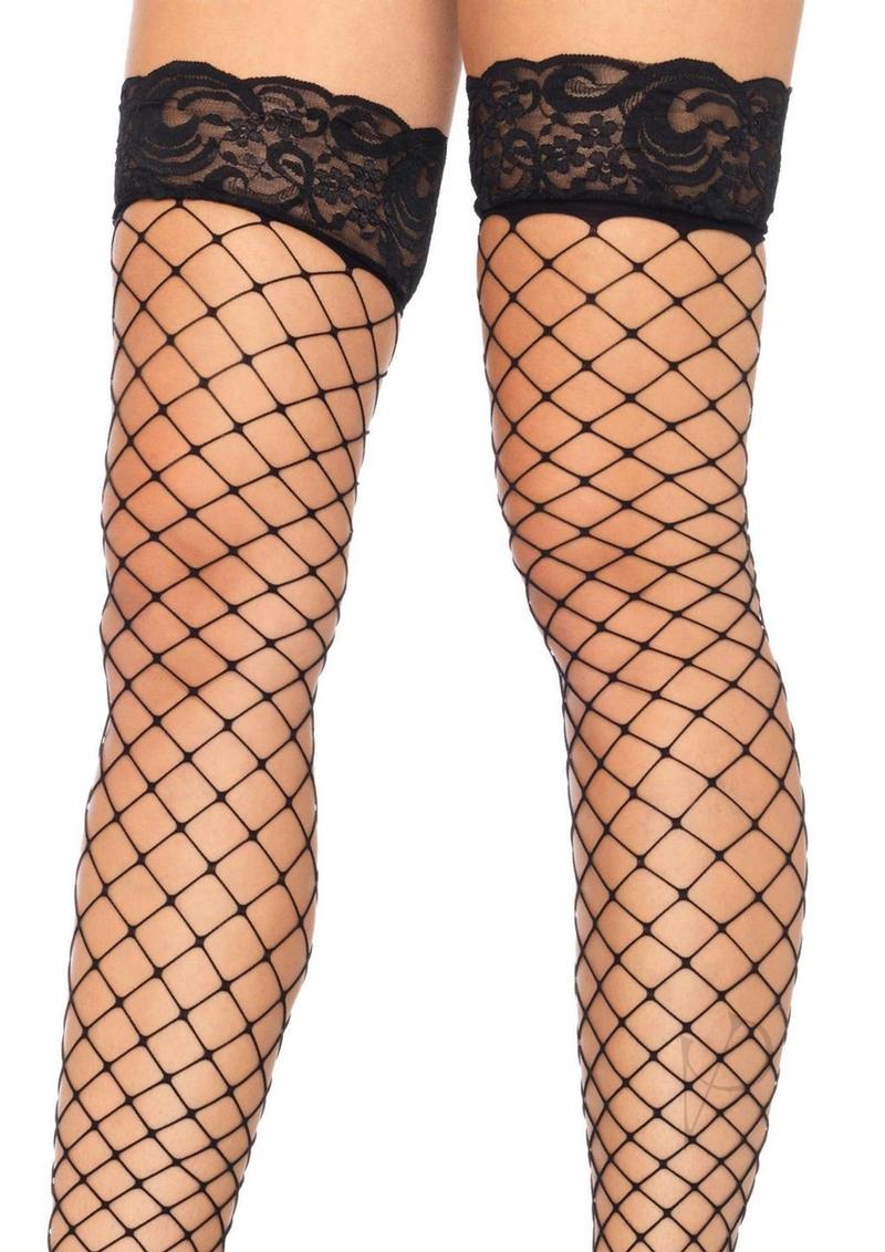 Leg Avenue Fence Net Stocking with Lace Top - Os - Black
