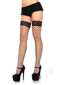Leg Avenue Fence Net Stocking with Lace Top - Os - Black