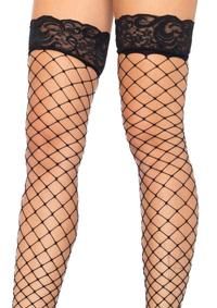Leg Avenue Fence Net Stocking with Lace Top - Os - Black
