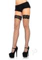 Leg Avenue Fence Net Stocking with Lace Top - Os - Black