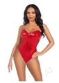 Leg Avenue Sequin Boned Snap Crotch Bodysuit with Detachable Clear Strap (2 Piece) - Large - Red