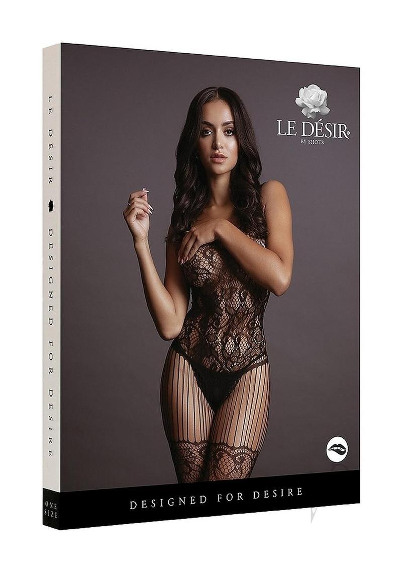 Le Desir Lace and Fishnet Bodystocking - O/s - Black