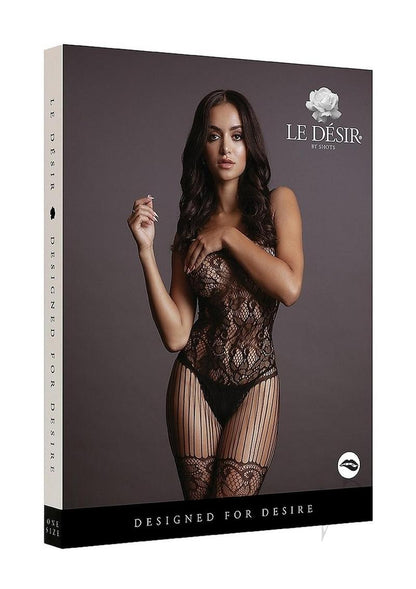 Le Desir Lace and Fishnet Bodystocking - O/s - Black