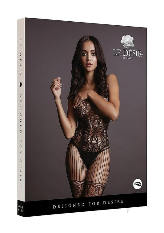 Le Desir Lace and Fishnet Bodystocking - O/s - Black
