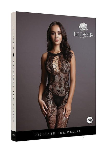 Le Desir Criss Cross Neck Bodystocking - O/s - Black