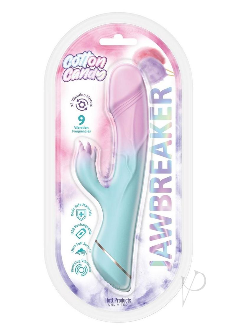 Cotton Candy Jawbreaker Rechargeable Silicone Rabbit Vibrator with Clitoral Stimulator - Fuschia/aqua