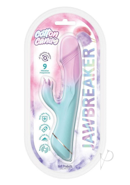 Cotton Candy Jawbreaker Rechargeable Silicone Rabbit Vibrator with Clitoral Stimulator - Fuschia/aqua