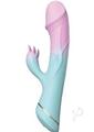 Cotton Candy Jawbreaker Rechargeable Silicone Rabbit Vibrator with Clitoral Stimulator - Fuschia/aqua