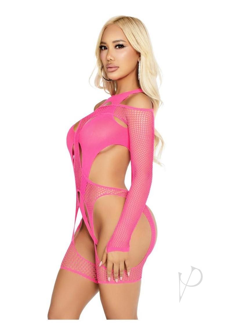 Leg Avenue Off-the-shoulder Fishnet Garter Harness and Layered Opaque Cut-out Teddy (2 Piece) - O/s