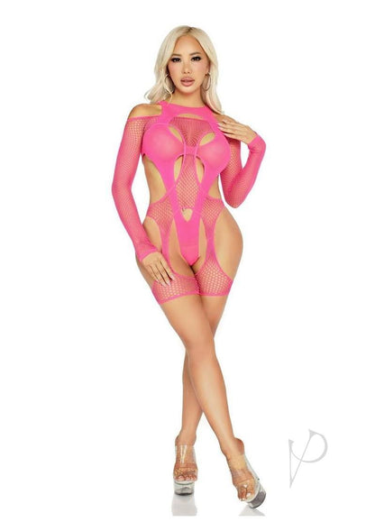 Leg Avenue Off-the-shoulder Fishnet Garter Harness and Layered Opaque Cut-out Teddy (2 Piece) - O/s