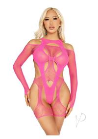 Leg Avenue Off-the-shoulder Fishnet Garter Harness and Layered Opaque Cut-out Teddy (2 Piece) - O/s