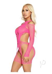 Leg Avenue Off-the-shoulder Fishnet Garter Harness and Layered Opaque Cut-out Teddy (2 Piece) - O/s