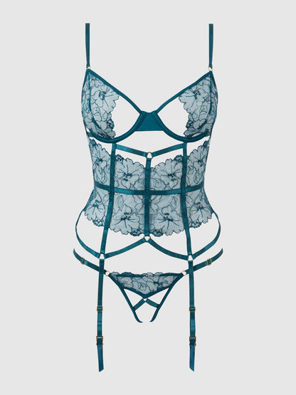 NOVA BLACKLIGHT LACE CORSET & CROTCHLESS G-STRING SET