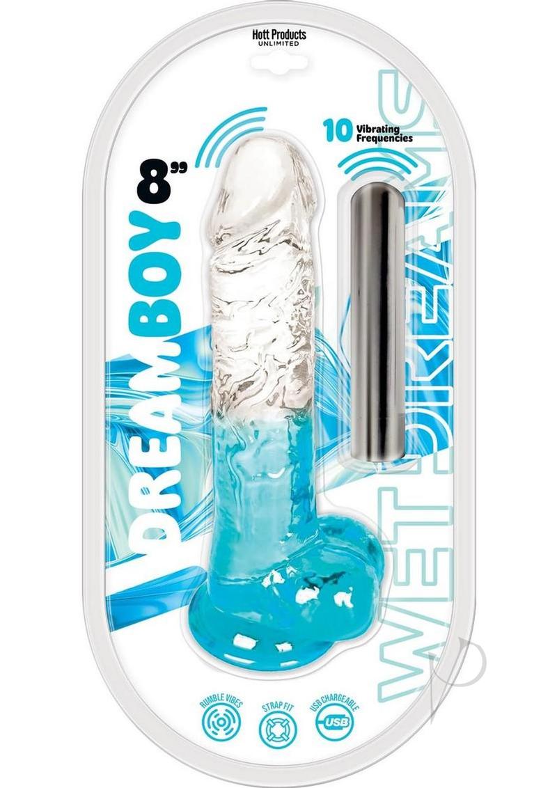 Wet Dreams Dream Boy Jelly Vibrating Dildo 8In - Clear/aqua