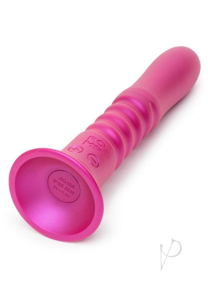 Romp Jiggle Rechargeable Silicone Thrusting Vibrating Dildo with Suction Cup - Pink