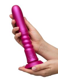 Romp Jiggle Rechargeable Silicone Thrusting Vibrating Dildo with Suction Cup - Pink