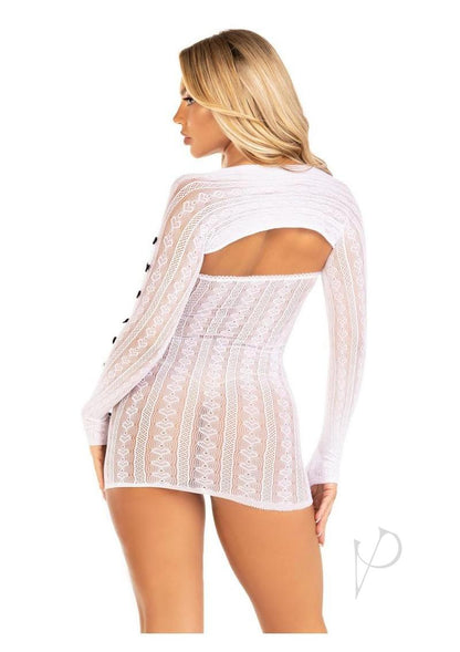 Leg Avenue Sweetheart Striped Tube Dress and Matching Shrug with Keyhole and Mini Bow Detail - Os - White