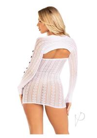 Leg Avenue Sweetheart Striped Tube Dress and Matching Shrug with Keyhole and Mini Bow Detail - Os - White