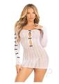 Leg Avenue Sweetheart Striped Tube Dress and Matching Shrug with Keyhole and Mini Bow Detail - Os - White
