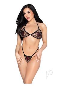 Leg Avenue Rhinestone Heart Fishnet Bra Top and G-string Panty (2 Piece) - Os - Black
