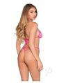 Leg Avenue Rhinestone Heart Fishnet Bra Top and G-string Panty (2 Piece) - Os - Neon Pink