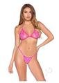 Leg Avenue Rhinestone Heart Fishnet Bra Top and G-string Panty (2 Piece) - Os - Neon Pink