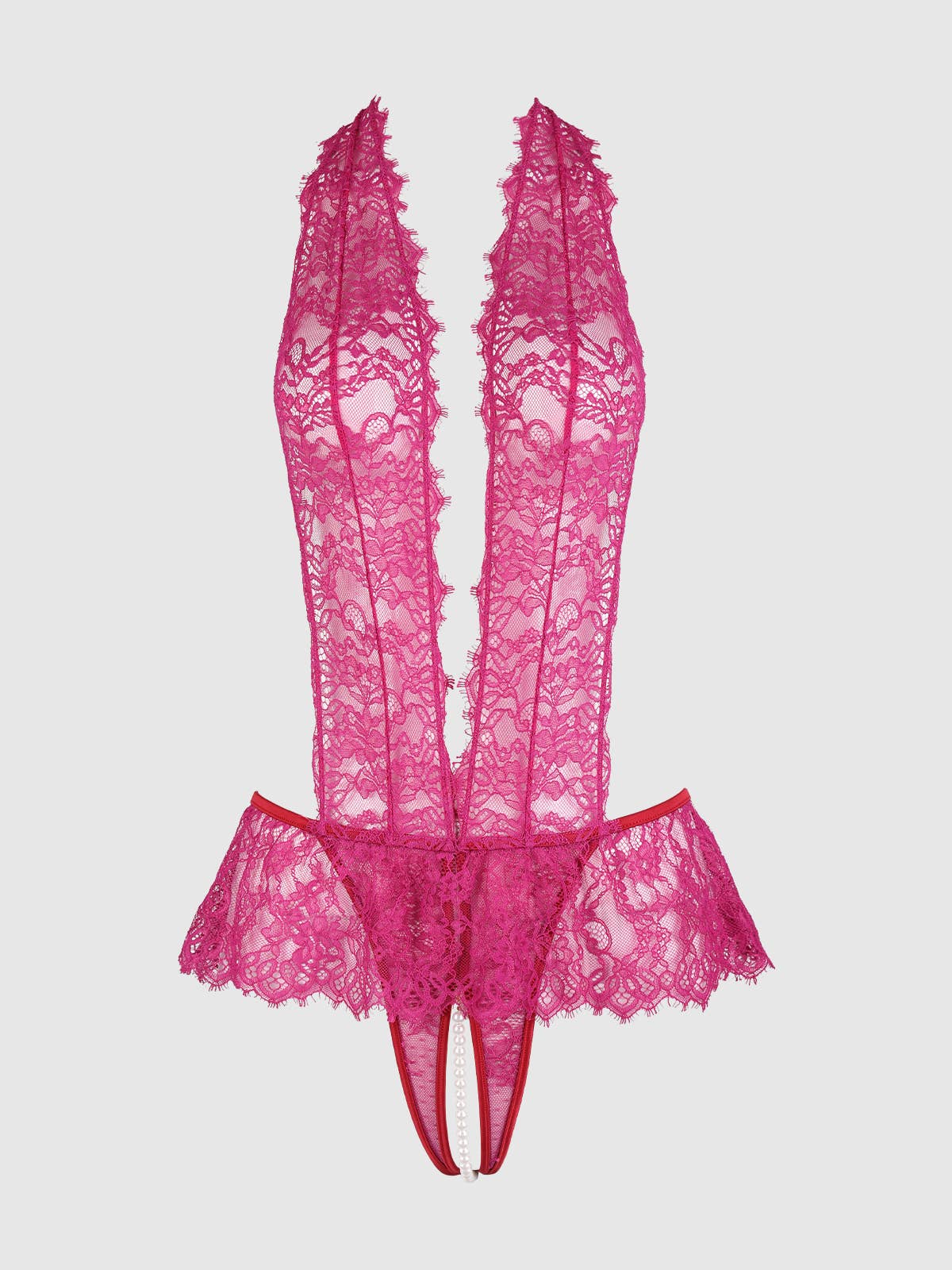 JOCELYN LACE & PEARL CROTCHLESS TEDDY