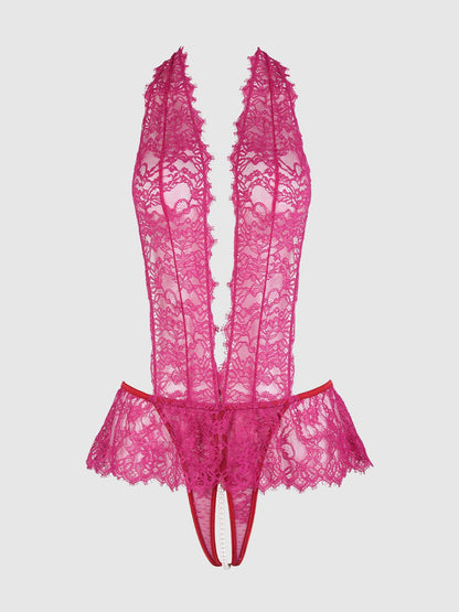JOCELYN LACE & PEARL CROTCHLESS TEDDY