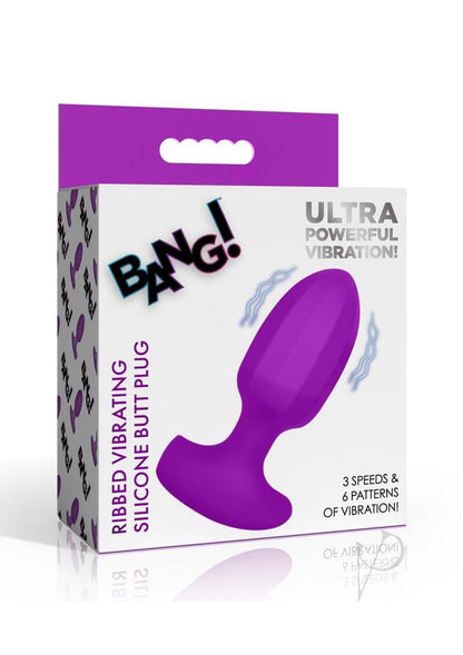 Bang! Ribbed Vibrating Silicone Butt Plug - Purple