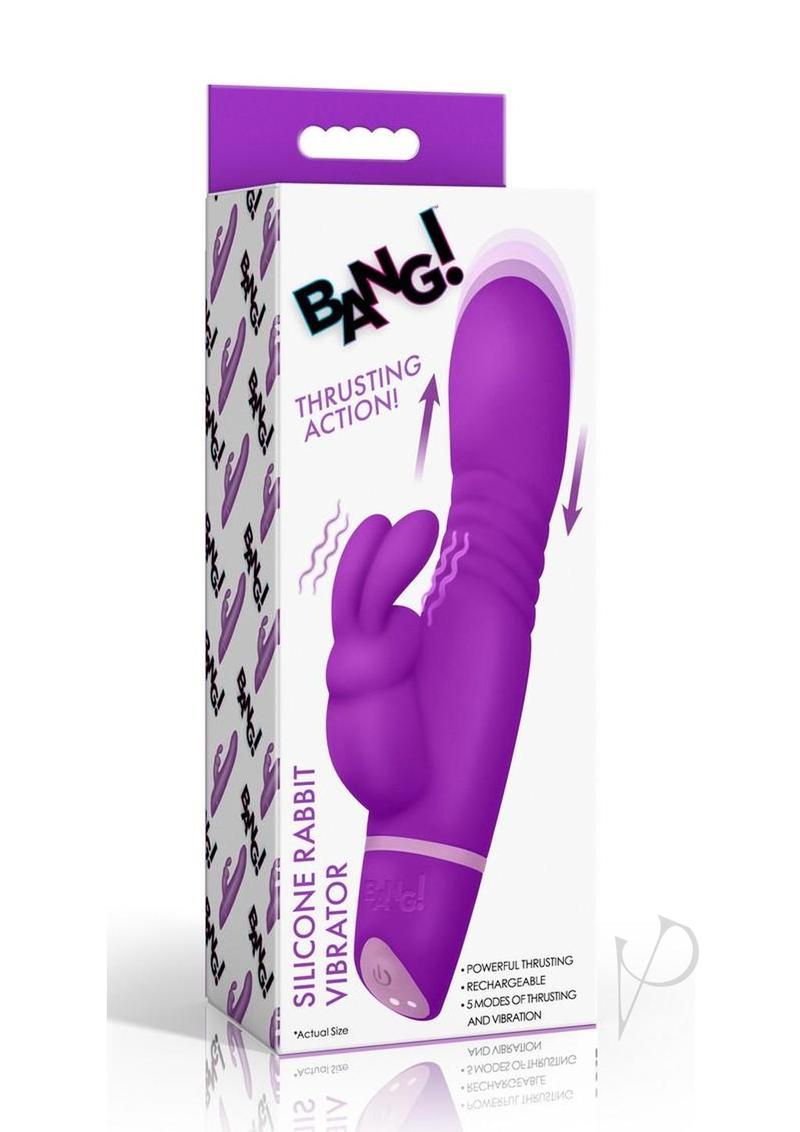 Bang! Thrusting Rechargeable Silicone Rabbit Vibrator - Purple
