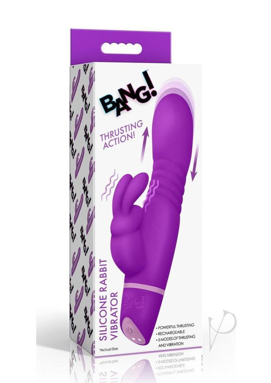 Bang! Thrusting Rechargeable Silicone Rabbit Vibrator - Purple