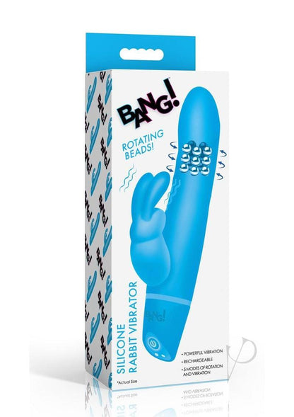 Bang! Rotating Beads Rechargeable Silicone Rabbit Vibrator- Blue