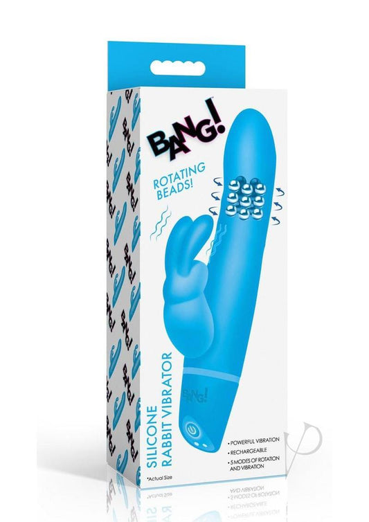 Bang! Rotating Beads Rechargeable Silicone Rabbit Vibrator- Blue