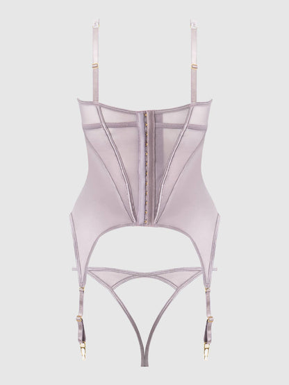 RAQUEL MESH & SILKY MICRO UNDERWIRE BUSTIER & BACKLESS TANGA SET