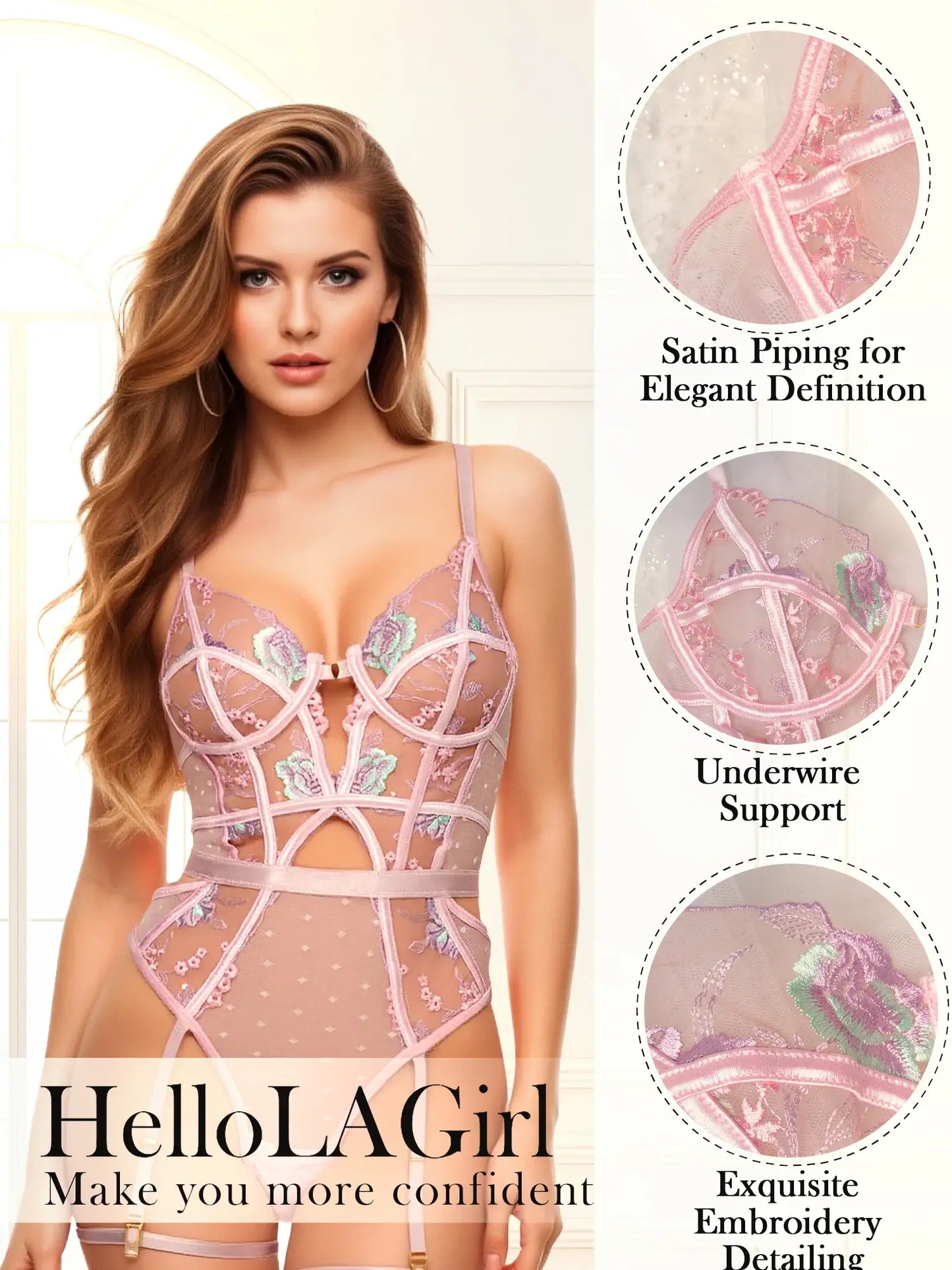 Pink Deluxe Floral Embroidered Lingerie