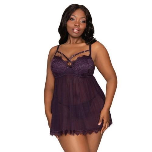 Cloud 9 Lingerie | Sexy Babydolls in Corpus Christi | Deep Purple Plum Babydoll Set with Padded Underwire Cups for Support | available in Miss and Plus Sizes | $39.99