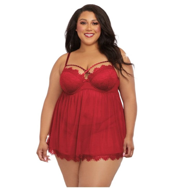 Cloud 9 Lingerie | Sexy Lingerie for Miss and Plus Size Women in Corpus Christi | RED GARNET BABYDOLL SET