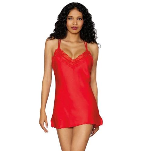 Cloud 9 Lingerie | Corpus Christi Sexy Lingerie Store | Slinky Red Satin Chemise Babydoll Set | Available in sizes Small - Medium - Large