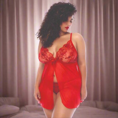 Cloud 9 Lingerie | Sexy Miss & Plus Size Lingerie In Corpus Christi | RED SEQUIN FLYAWAY BABYDOLL