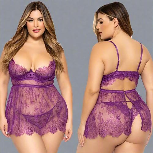Cloud 9 Lingerie | Corpus Christi Adult Lingerie Store | SHEER EYELASH LACE BABYDOLL SET 