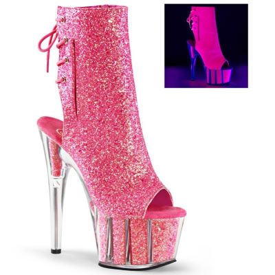 7" GLITTER LACE UP BOOTS - NEON PINK