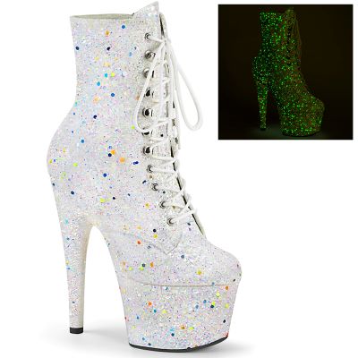 7" WHITE MULTI-GLITTER PLATFORM BOOTS