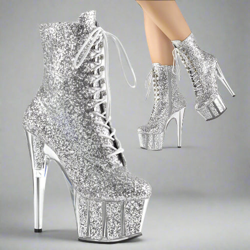 Cloud 9 Lingerie | Sexy Shoes in Corpus Christi | SILVER GLITTER ANKLE HIGH BOOTS