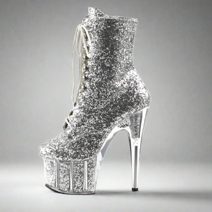 Cloud 9 Lingerie | Sexy Shoes in Corpus Christi | SILVER GLITTER ANKLE HIGH BOOTS