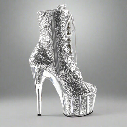 Cloud 9 Lingerie | Sexy Shoes in Corpus Christi | SILVER GLITTER ANKLE HIGH BOOTS
